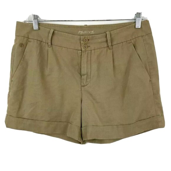 Martin + Osa Khaki Linen Blend 4.5" Inseam  Pleated Cuffed Shorts Safari City - Picture 1 of 7